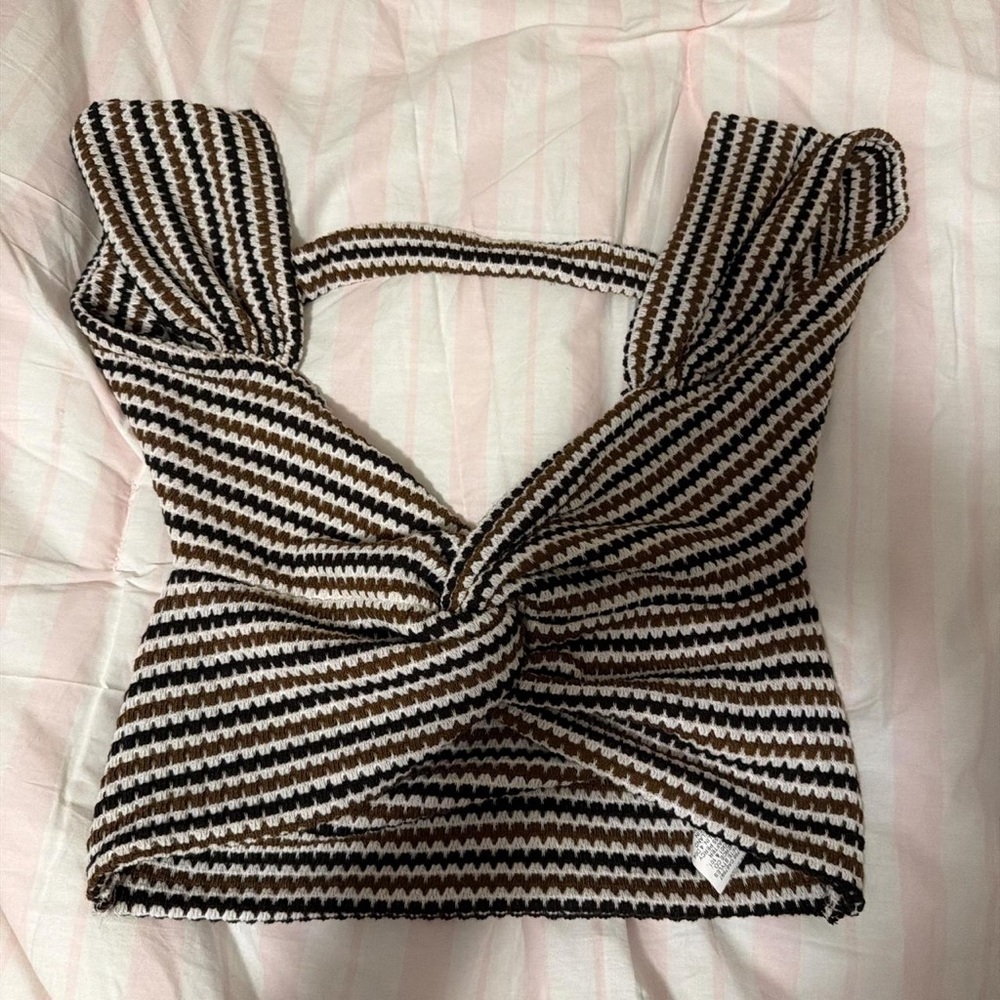 SHEIN Chocolate and Ivory Striped Crop Top